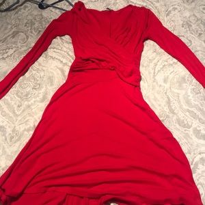 Red long sleeve wrap dress